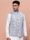 Men Embellished Blue Slim Fit Nehru Jacket-GE-3011-4-Blue