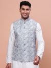 Men Embellished Blue Slim Fit Nehru Jacket-GE-3011-4-Blue