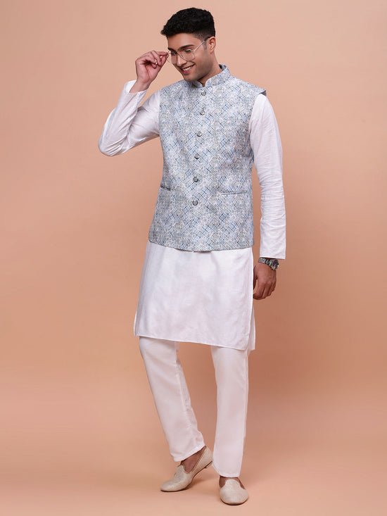 Men Embellished Blue Slim Fit Nehru Jacket-GE-3011-4-Blue