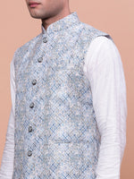 Men Embellished Blue Slim Fit Nehru Jacket-GE-3011-4-Blue