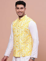 Men Embellished Yellow Slim Fit Nehru Jacket-GE-3011-5-Yellow