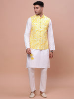 Men Embellished Yellow Slim Fit Nehru Jacket-GE-3011-5-Yellow