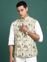 Men Embroidered Cream Slim Fit Nehru Jacket-GE-3412-1-Cream