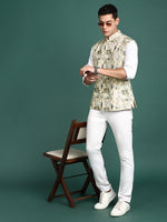 Men Embroidered Cream Slim Fit Nehru Jacket-GE-3412-1-Cream