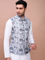 Men Embroidered Grey Slim Fit Nehru Jacket-GE-3412-2-Grey