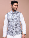 Men Embroidered Grey Slim Fit Nehru Jacket-GE-3412-2-Grey