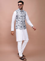 Men Embroidered Grey Slim Fit Nehru Jacket-GE-3412-2-Grey