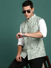 Men Embroidered Green Slim Fit Nehru Jacket-GE-4105-2-Green