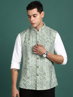 Men Embroidered Green Slim Fit Nehru Jacket-GE-4105-2-Green