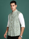 Men Embroidered Green Slim Fit Nehru Jacket-GE-4105-2-Green