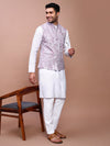 Men Embroidered Purple Slim Fit Nehru Jacket-GE-4105-4-Purple