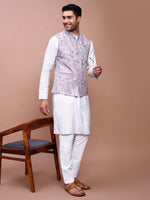 Men Embroidered Purple Slim Fit Nehru Jacket-GE-4105-4-Purple