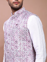 Men Embroidered Purple Slim Fit Nehru Jacket-GE-4105-4-Purple