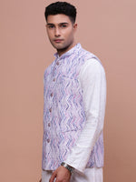 Men Embellished Purple Slim Fit Nehru Jacket-GE-5002-2-Purple