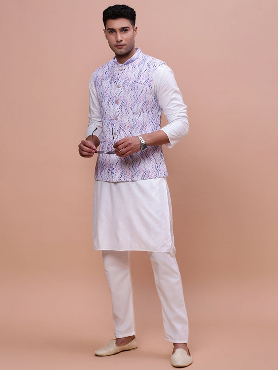 Men Embellished Purple Slim Fit Nehru Jacket-GE-5002-2-Purple