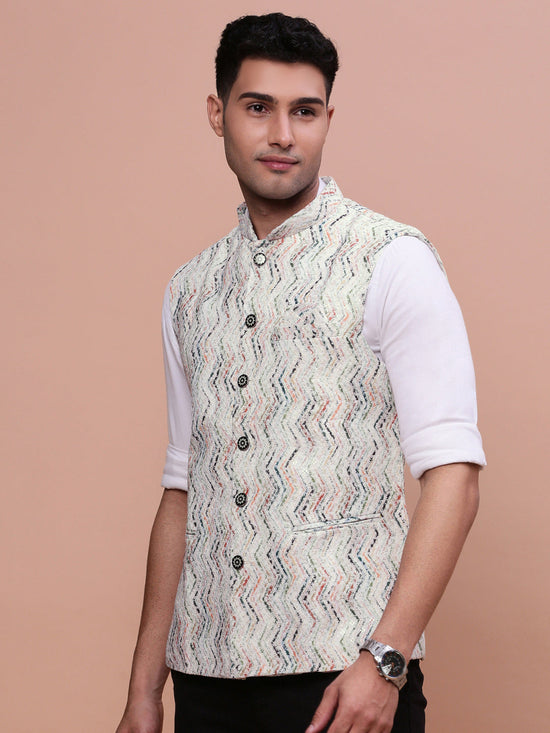 Men Embellished Cream Slim Fit Nehru Jacket-GE-5002-4-Cream