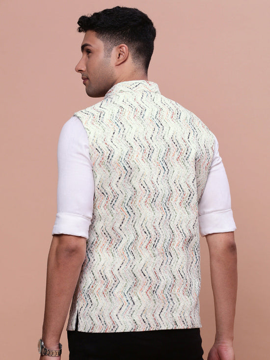 Men Embellished Cream Slim Fit Nehru Jacket-GE-5002-4-Cream