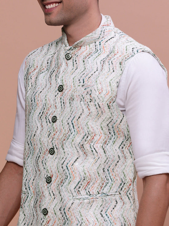 Men Embellished Cream Slim Fit Nehru Jacket-GE-5002-4-Cream