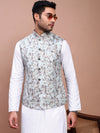 Men Embroidered Sea Green Slim Fit Nehru Jacket-GE-5144-3-Seagreen