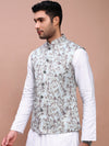 Men Embroidered Sea Green Slim Fit Nehru Jacket-GE-5144-3-Seagreen