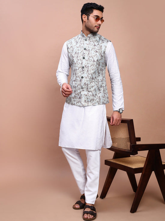 Men Embroidered Sea Green Slim Fit Nehru Jacket-GE-5144-3-Seagreen