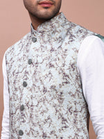 Men Embroidered Sea Green Slim Fit Nehru Jacket-GE-5144-3-Seagreen