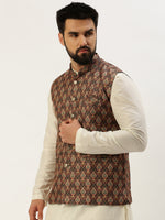 Men Mandarin Collar Printed Multi Nehru Jacket-GEW-PR-262-Multi