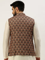 Men Mandarin Collar Printed Multi Nehru Jacket-GEW-PR-262-Multi