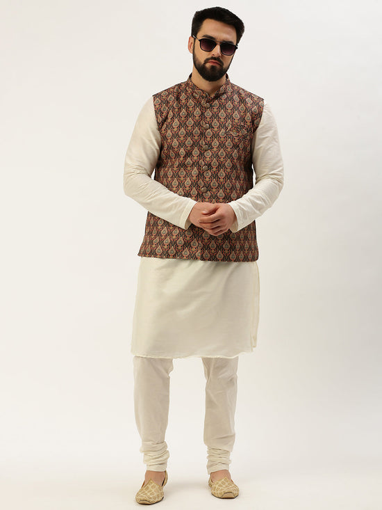 Men Mandarin Collar Printed Multi Nehru Jacket-GEW-PR-262-Multi