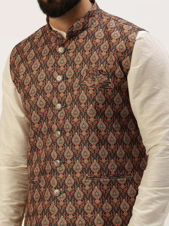 Men Mandarin Collar Printed Multi Nehru Jacket-GEW-PR-262-Multi