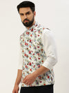 Men Mandarin Collar Printed Multi Nehru Jacket-GEW-PR-268-Multi