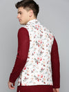 Men Mandarin Collar Printed Cream Nehru Jacket-GEW-PR-273-Cream