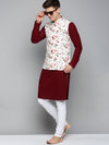 Men Mandarin Collar Printed Cream Nehru Jacket-GEW-PR-273-Cream