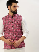 Men Mandarin Collar Printed Pink Nehru Jacket-GEW-PR-275-Pink