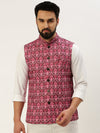 Men Mandarin Collar Printed Pink Nehru Jacket-GEW-PR-275-Pink