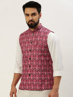 Men Mandarin Collar Printed Pink Nehru Jacket-GEW-PR-275-Pink