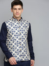 Men Mandarin Collar Printed Yellow Nehru Jacket-GEW-PR-279-Yellow