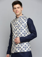 Men Mandarin Collar Printed Yellow Nehru Jacket-GEW-PR-279-Yellow