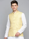 Men Mandarin Collar Printed Yellow Nehru Jacket-GEW-PR-282-Yellow