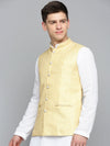 Men Mandarin Collar Printed Yellow Nehru Jacket-GEW-PR-282-Yellow