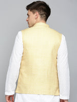 Men Mandarin Collar Printed Yellow Nehru Jacket-GEW-PR-282-Yellow