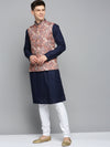 Men Mandarin Collar Printed Brown Nehru Jacket-GEW-PR-287-Brown