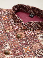 Men Mandarin Collar Printed Brown Nehru Jacket-GEW-PR-287-Brown