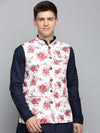 Men Mandarin Collar Printed White Nehru Jacket-GEW-PR-289-White