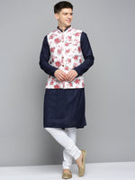 Men Mandarin Collar Printed White Nehru Jacket-GEW-PR-289-White