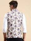 Men Mandarin Collar Printed White Nehru Jacket-GEW-PR-299-White