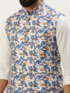 Men Mandarin Collar Printed Blue Nehru Jacket-GEW-PR-301-Blue