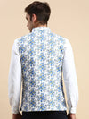 Men Mandarin Collar Printed White Nehru Jacket-GEW-PR-302-White