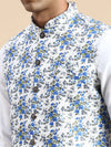 Men Mandarin Collar Printed White Nehru Jacket-GEW-PR-302-White