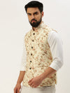 Men Mandarin Collar Printed Cream Nehru Jacket-GEW-PR-310-Cream